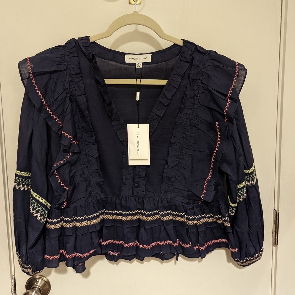 Something Navy blue blouse NWT